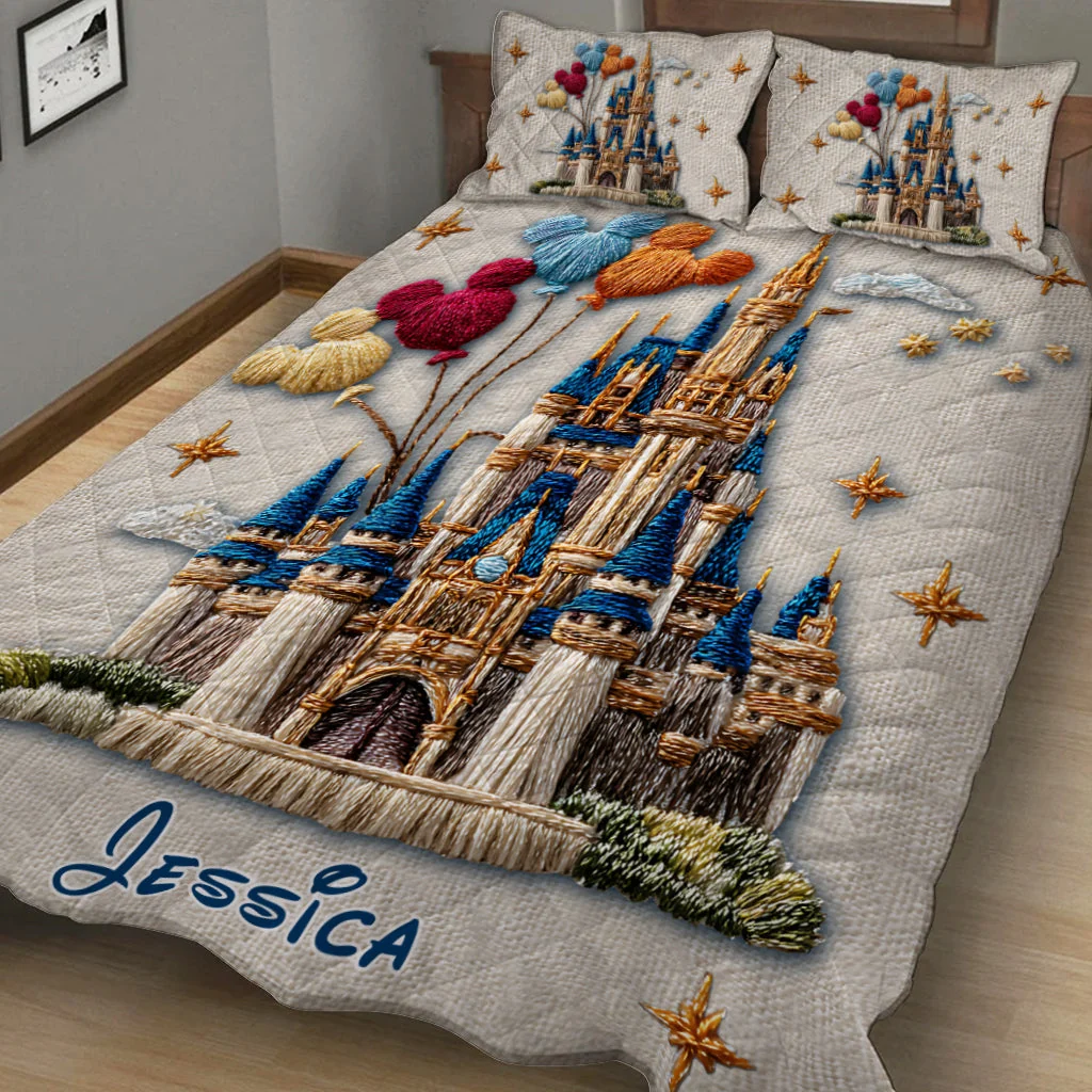 Personalized Magical Castle Bedding Set Custom Name Gift for Her Quilted Bedding Set GradoCreations
