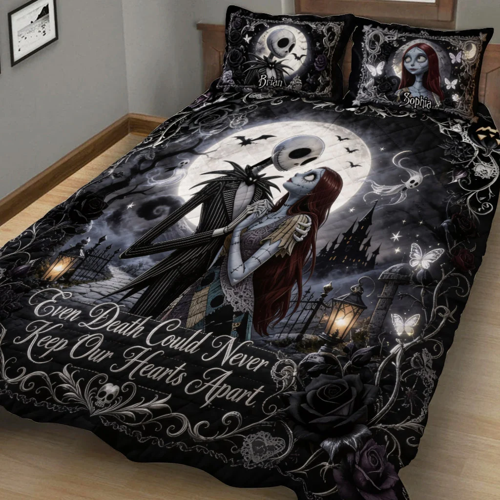 Personalized Quilted Bedding Set Custom Name Gift for Couples Halloween Quilted Bedding Set GradoCreations