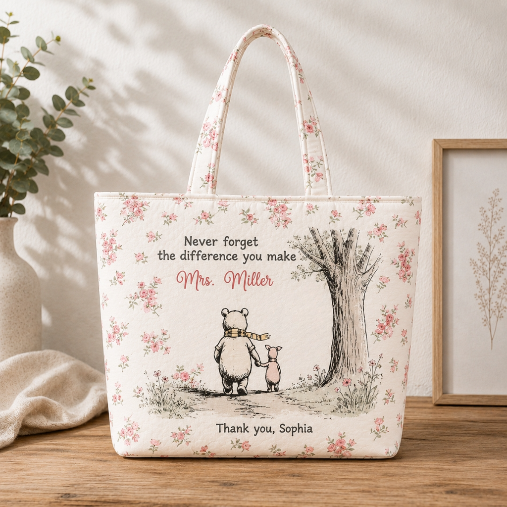 Personalized Quilted Tote Bag Thank You Teacher Gift Floral