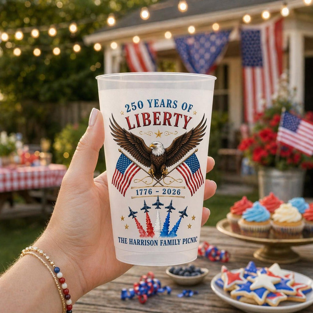 Personalized Frosted Cups America Flag Eagle Gift for Family