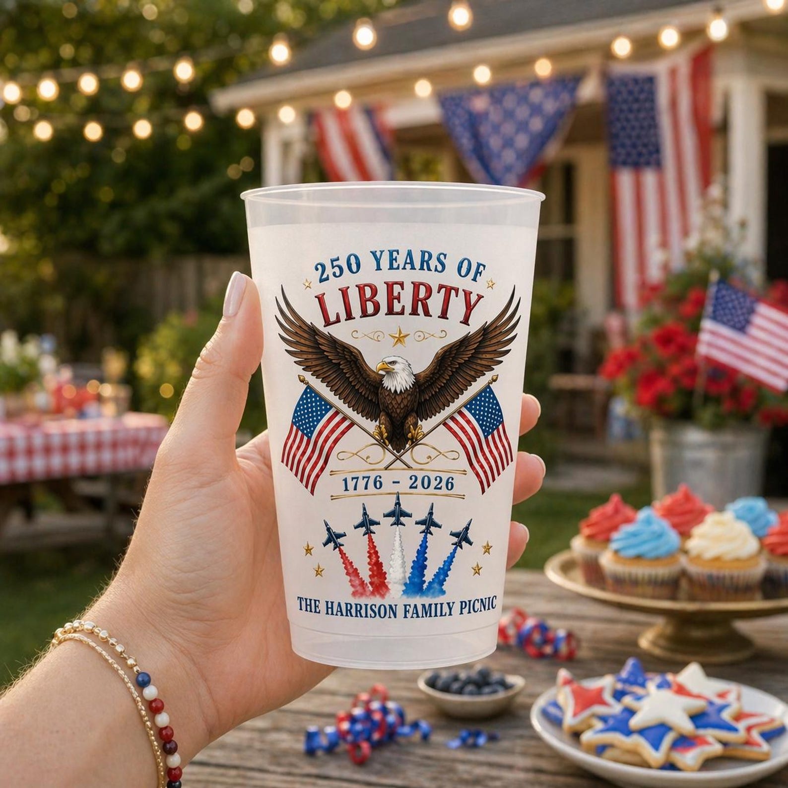Personalized Frosted Cups America Flag Eagle Gift for Family