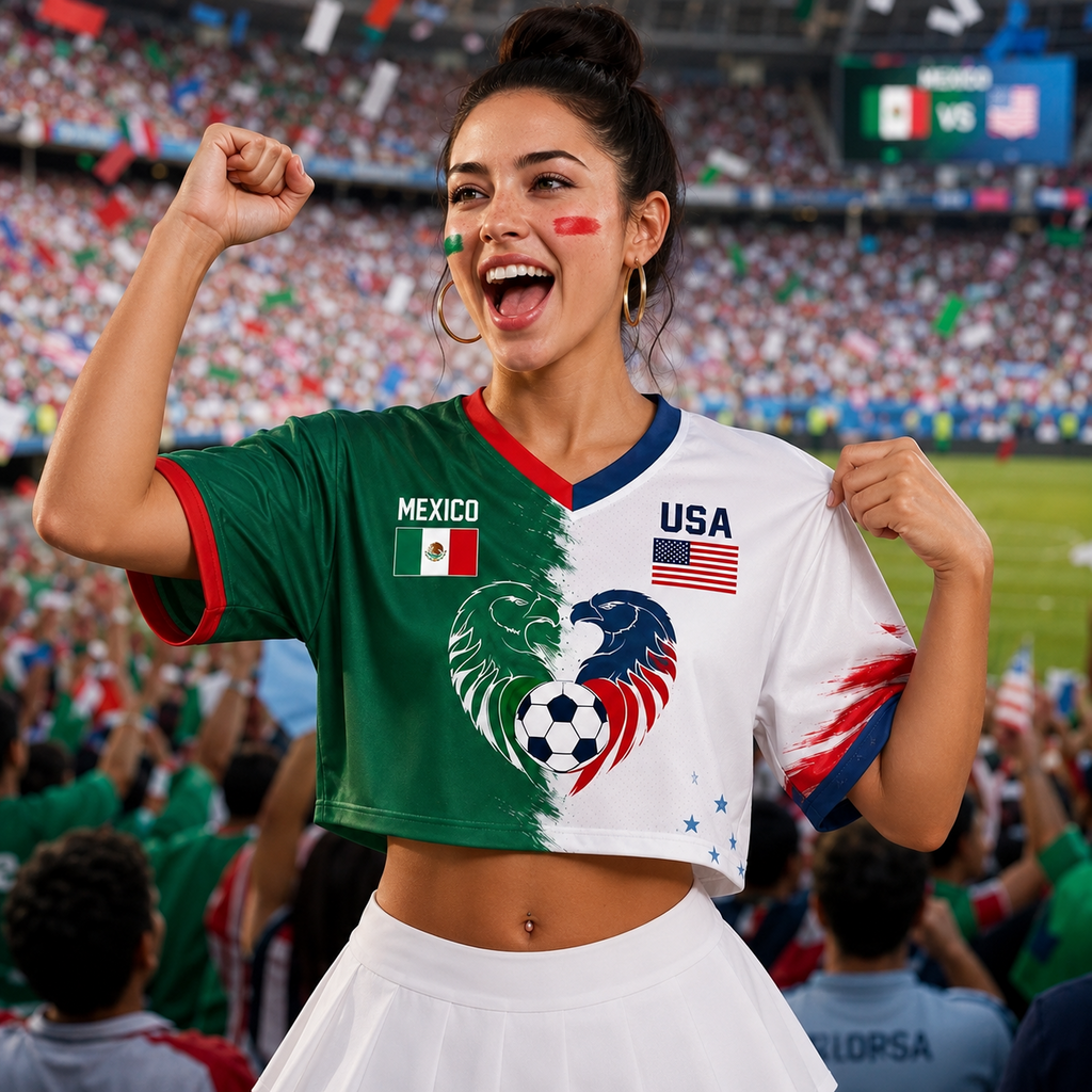 Personalized Mexico USA Soccer Jersey Crop Tee Custom Name Gift for Fans