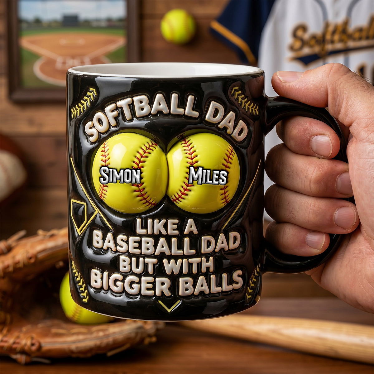 Personalized Softball Dad Mug with Custom Names - Father's Day Gift