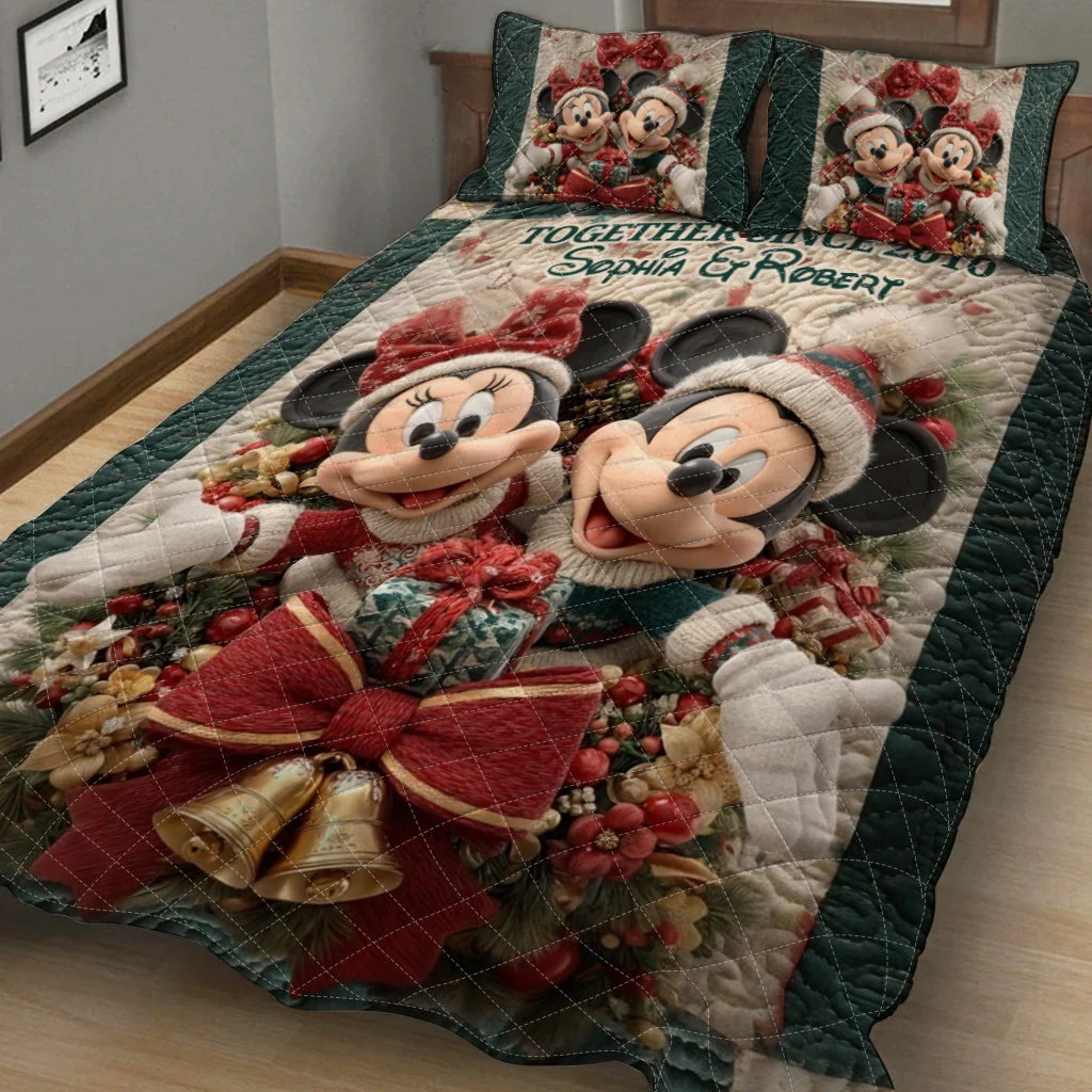 Personalized Mickey & Minnie Quilt Bedding Set for Couples Christmas Gift Quilted Bedding Set GradoCreations