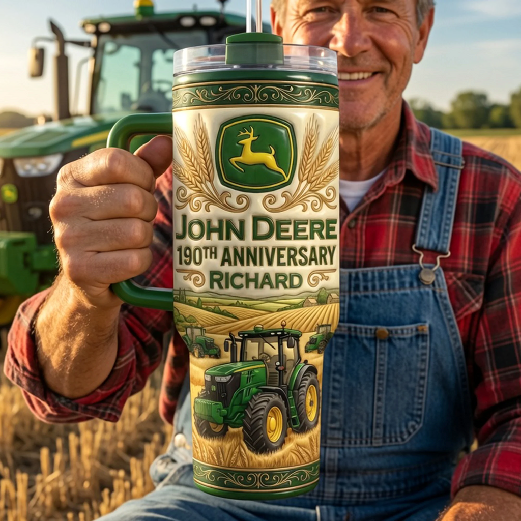 Personalized 40oz Green Tractor Tumbler Gift for Dad, Grandpa