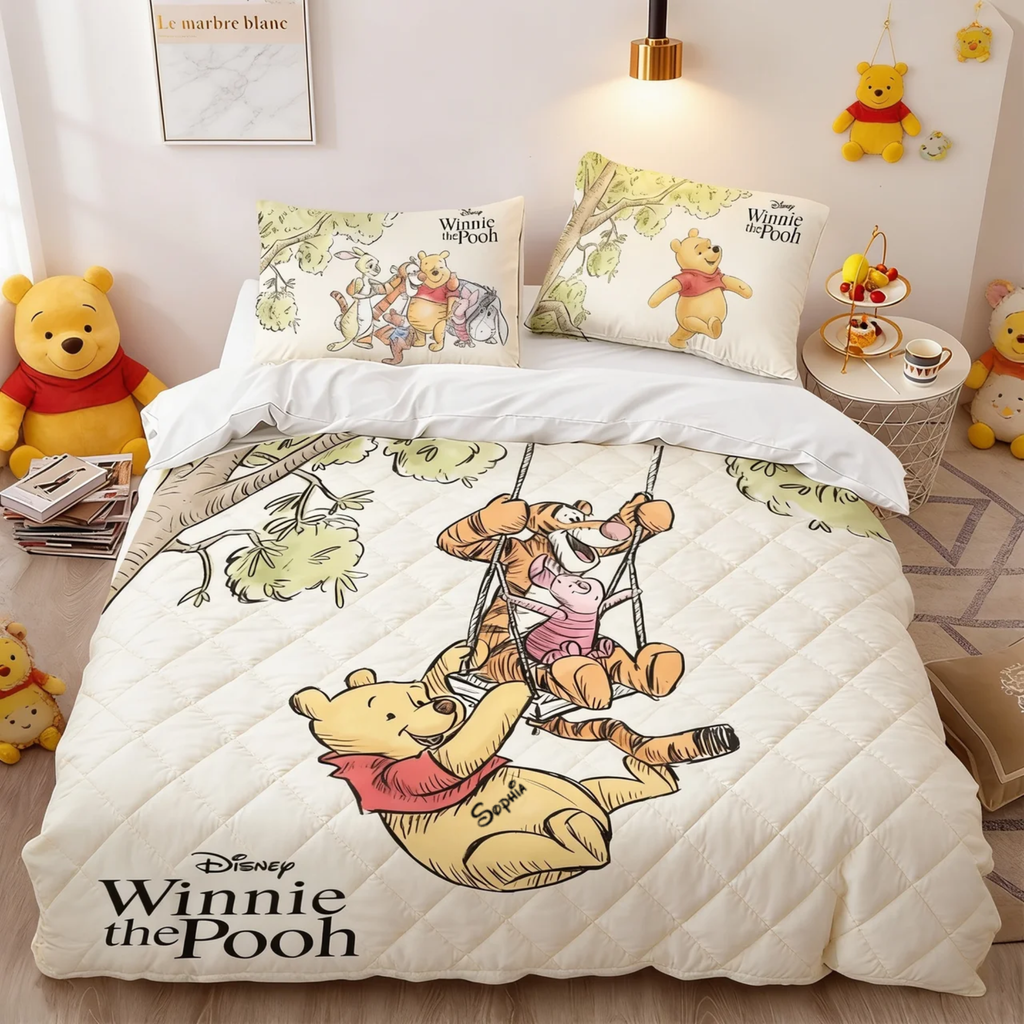 Personalized Winnie the Pooh Quilted Bedding Set Custom Name Gift Quilted Bedding Set GradoCreations