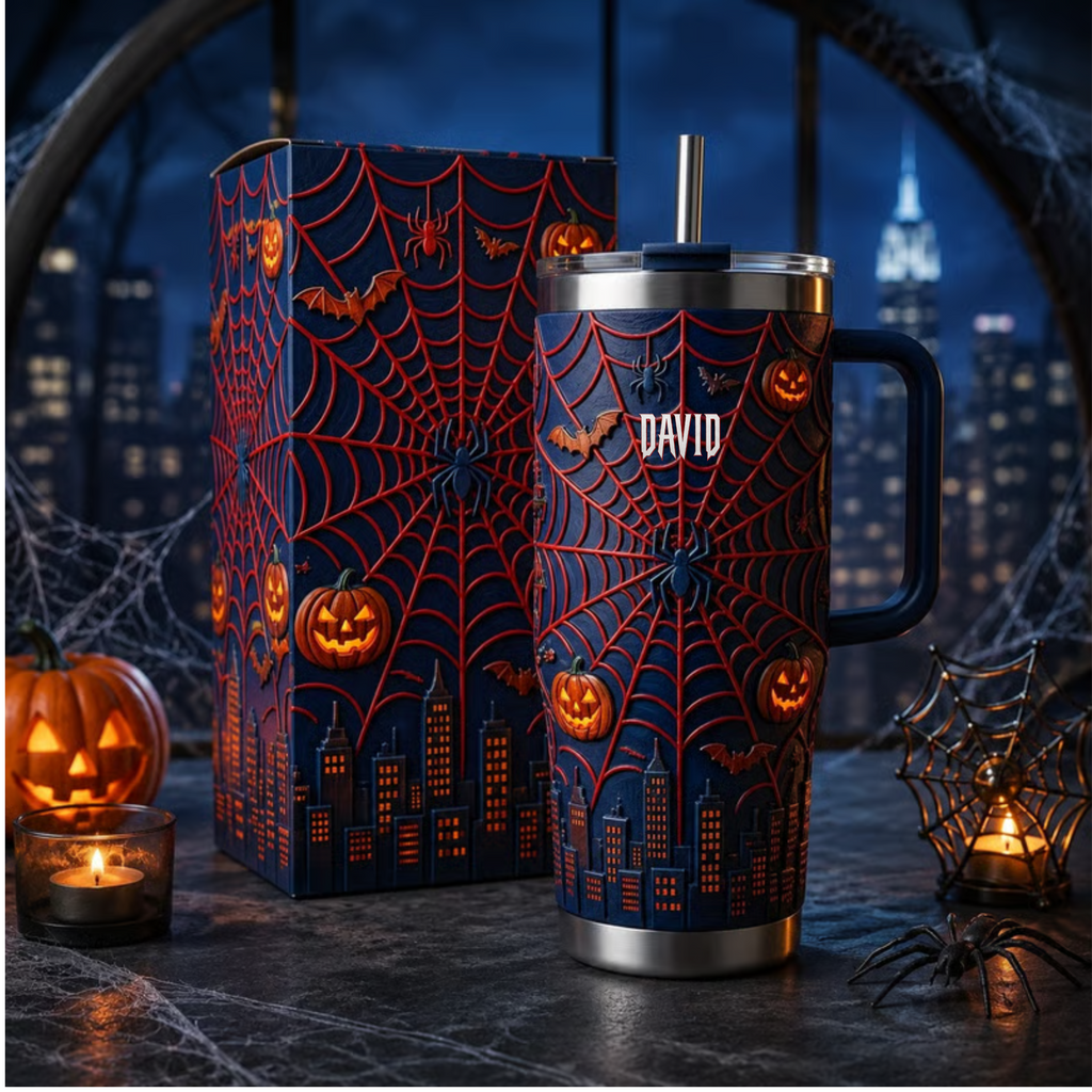 Personalized Halloween Spider Web Pumpkin Tumbler for Fall Tumbler GradoCreations