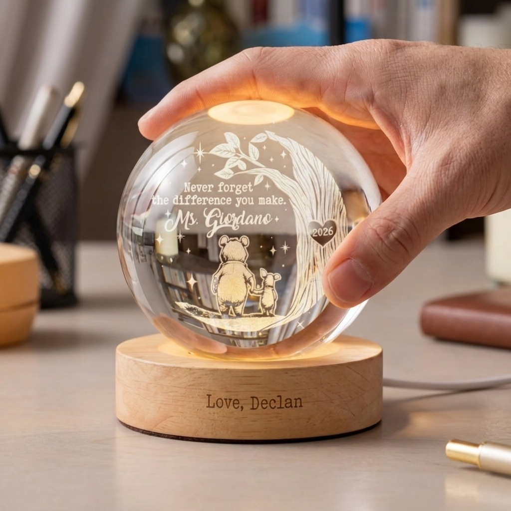 Personalized Crystal Globe Lamp Gift for Teacher - Thank You