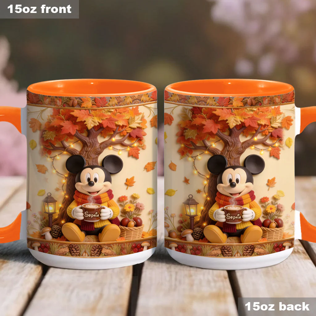 Personalized Fall Accent Mug with Mickey Mouse for Autumn Gifts Mug GradoCreations