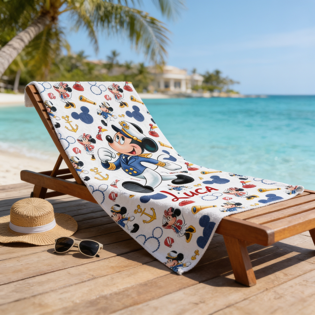 Personalized Mickey Mouse Beach Towel Custom Name Summer Vacation Gift