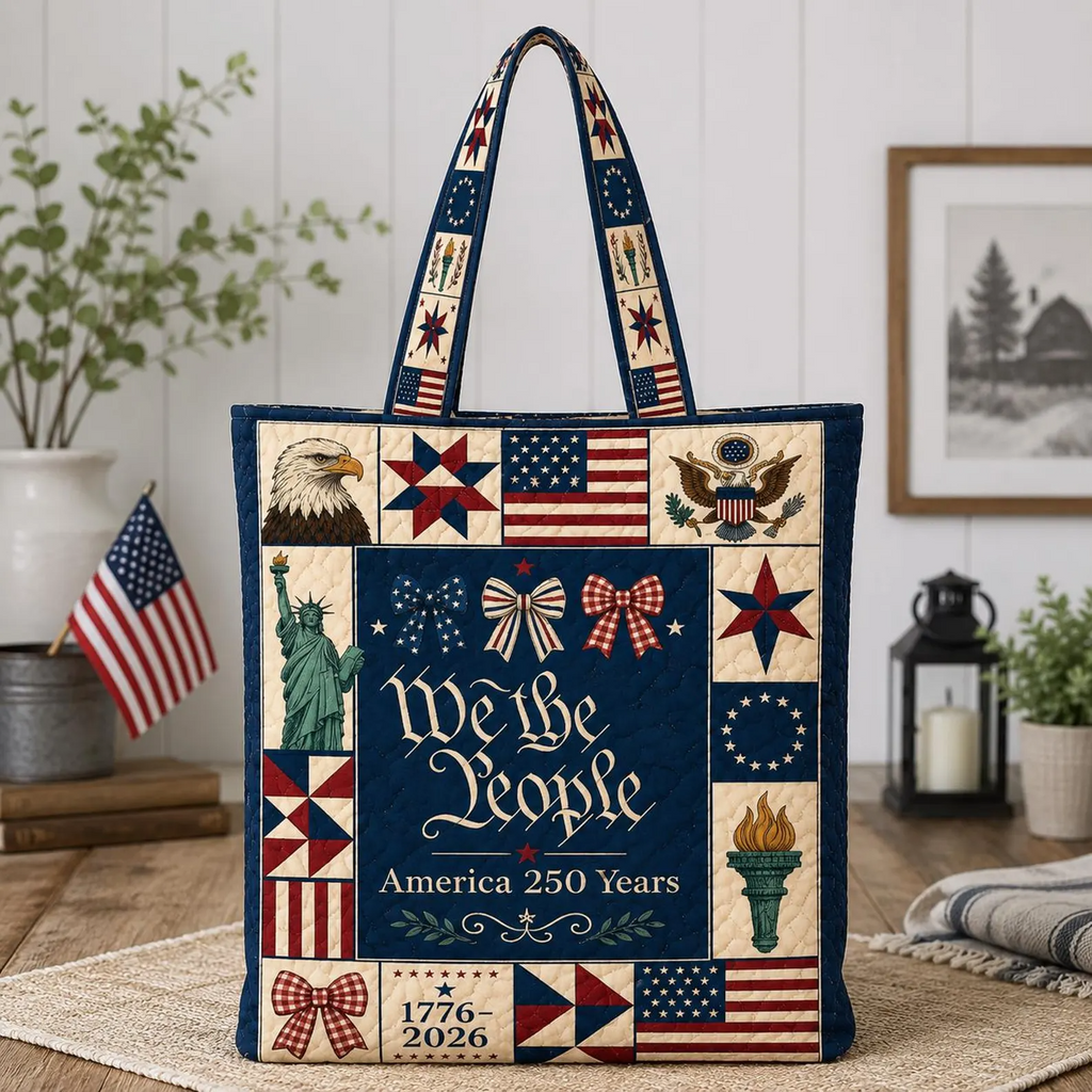 Quilted Tote Bag We The People America 250 Years Gift for Patriots