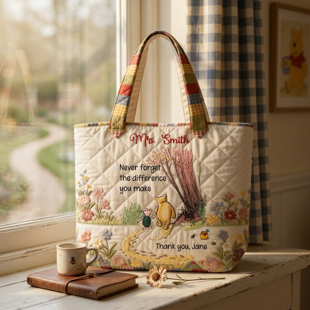 Personalized Quilted Tote Bag with Uplifting Teacher Message