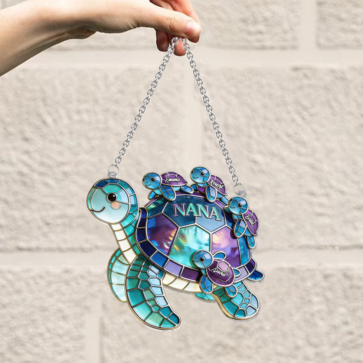 Personalized Grandma Turtle Suncatcher Gift for Mom - Custom Window Hanging