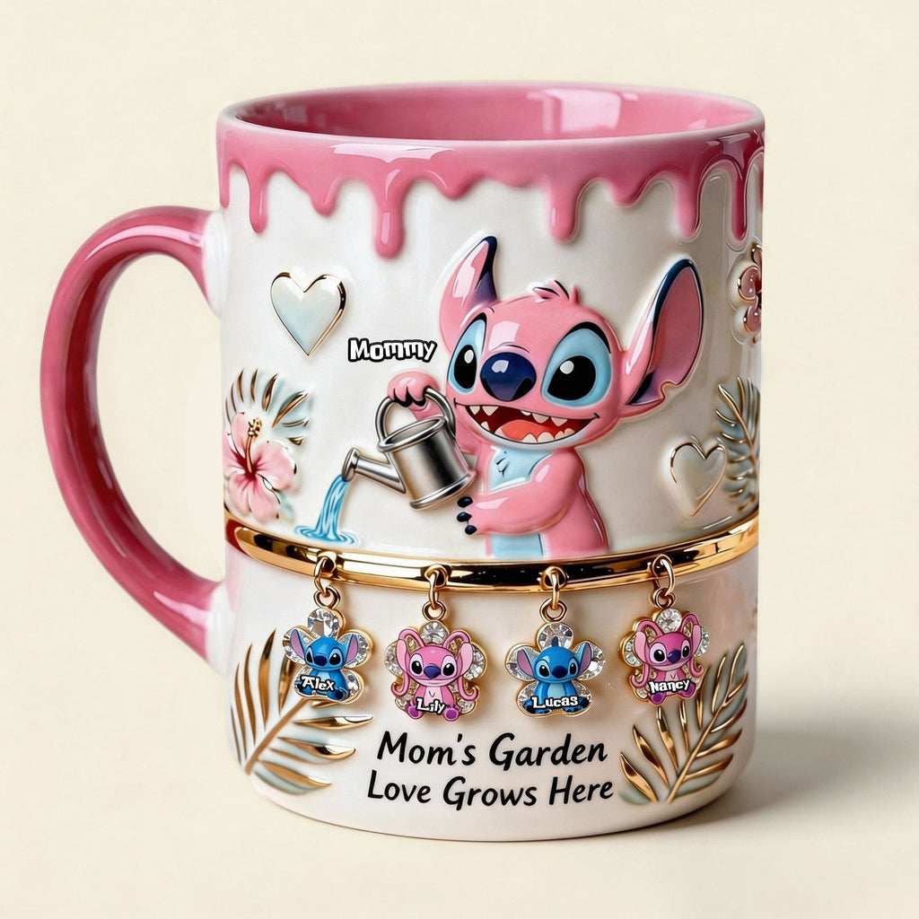 Personalized Mom's Garden Accent Mug with Stitch Design Gift for Mom