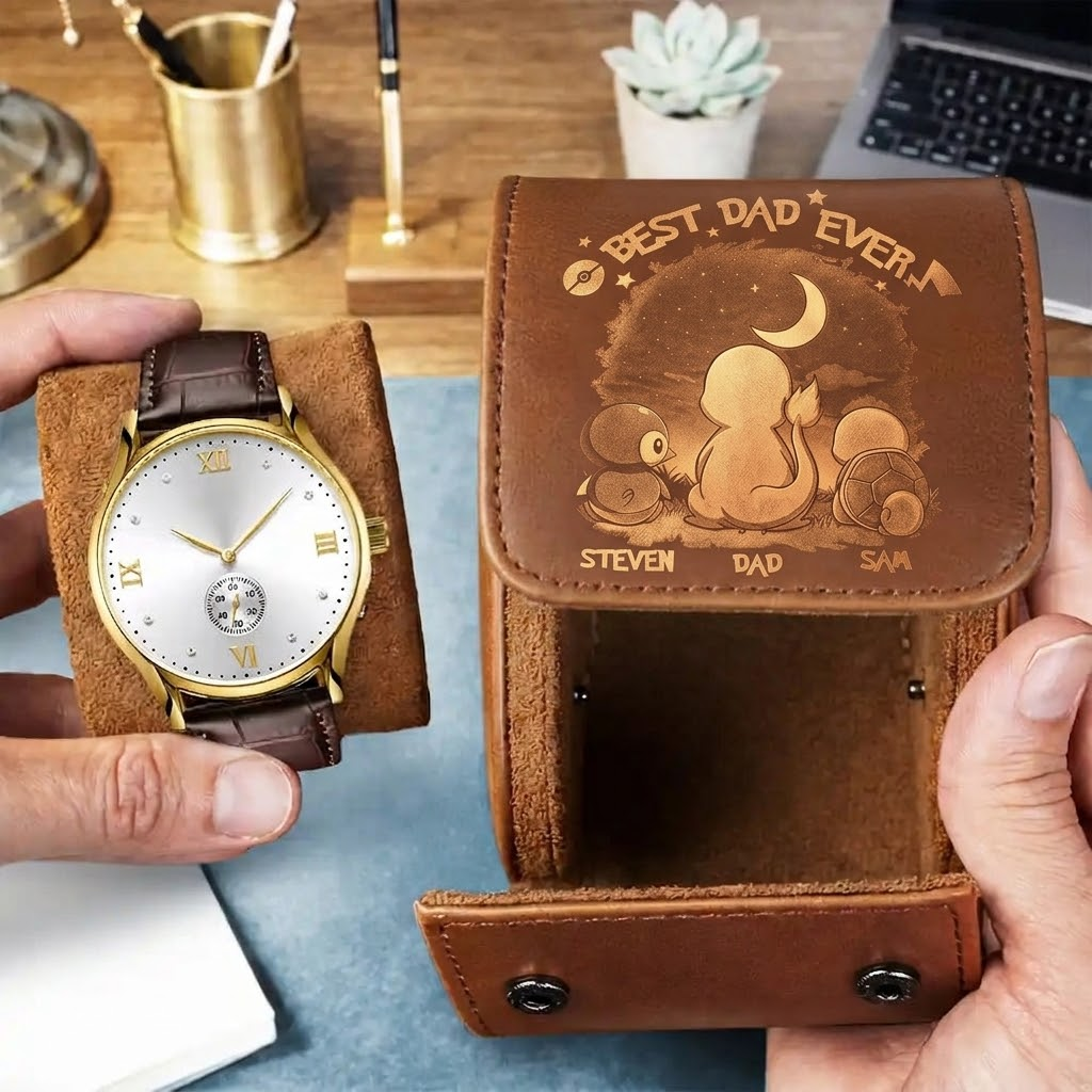 Personalized Leather Watch Case Best Dad Ever Gift for Dad