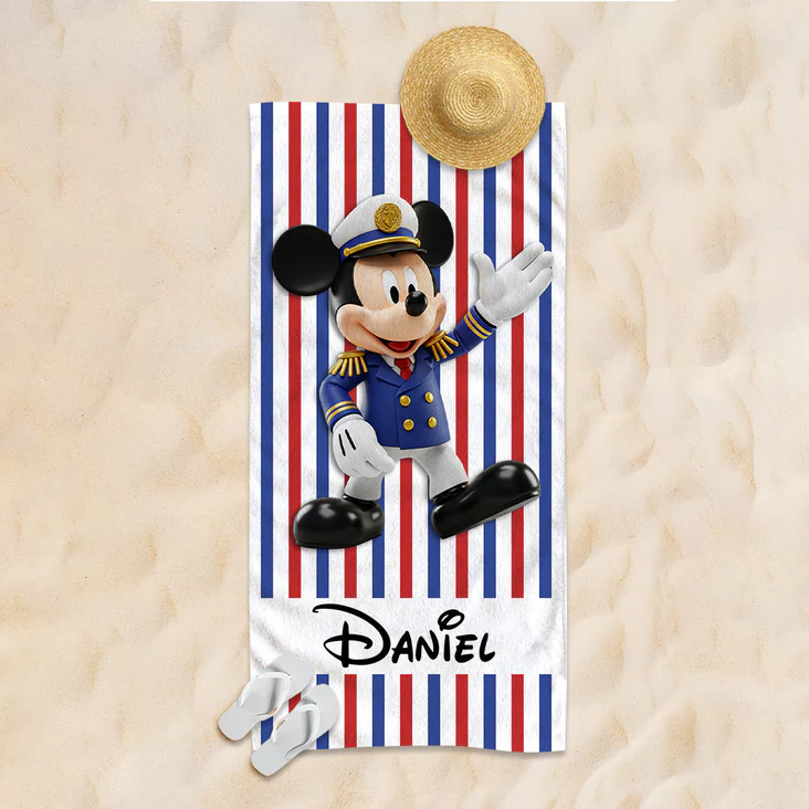 Personalized Beach Towel with Disney Characters for Kids - Vacation Gift Beach Towel GradoCreations