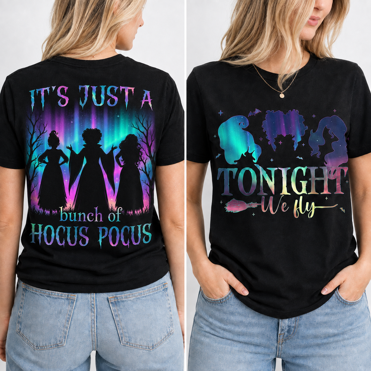 Personalized Halloween Shirt with Neon Witch Design for Her Cotton Apparel GradoCreations