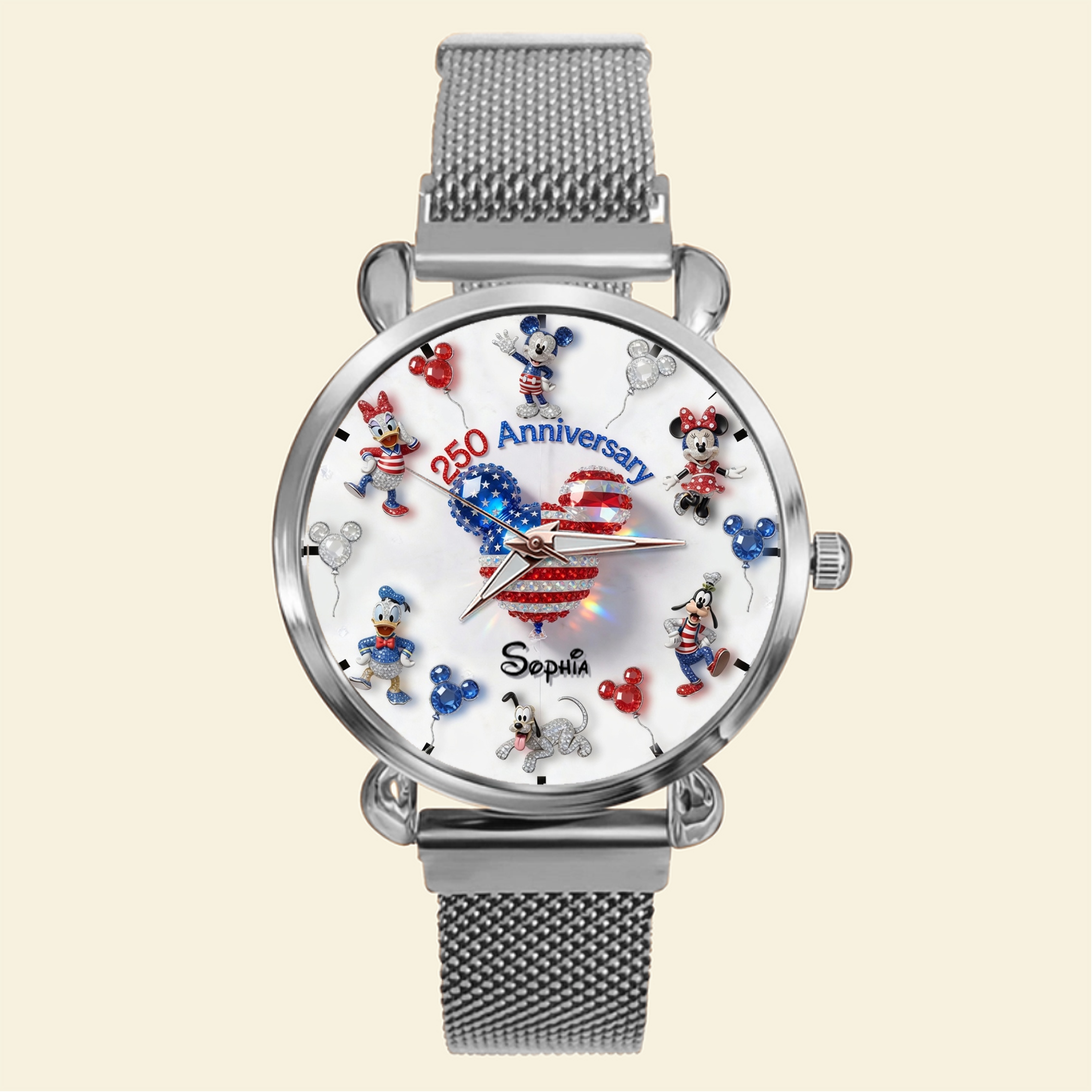 Personalized Women Hand Watch with Custom Strap Charms for Independence Day Gift