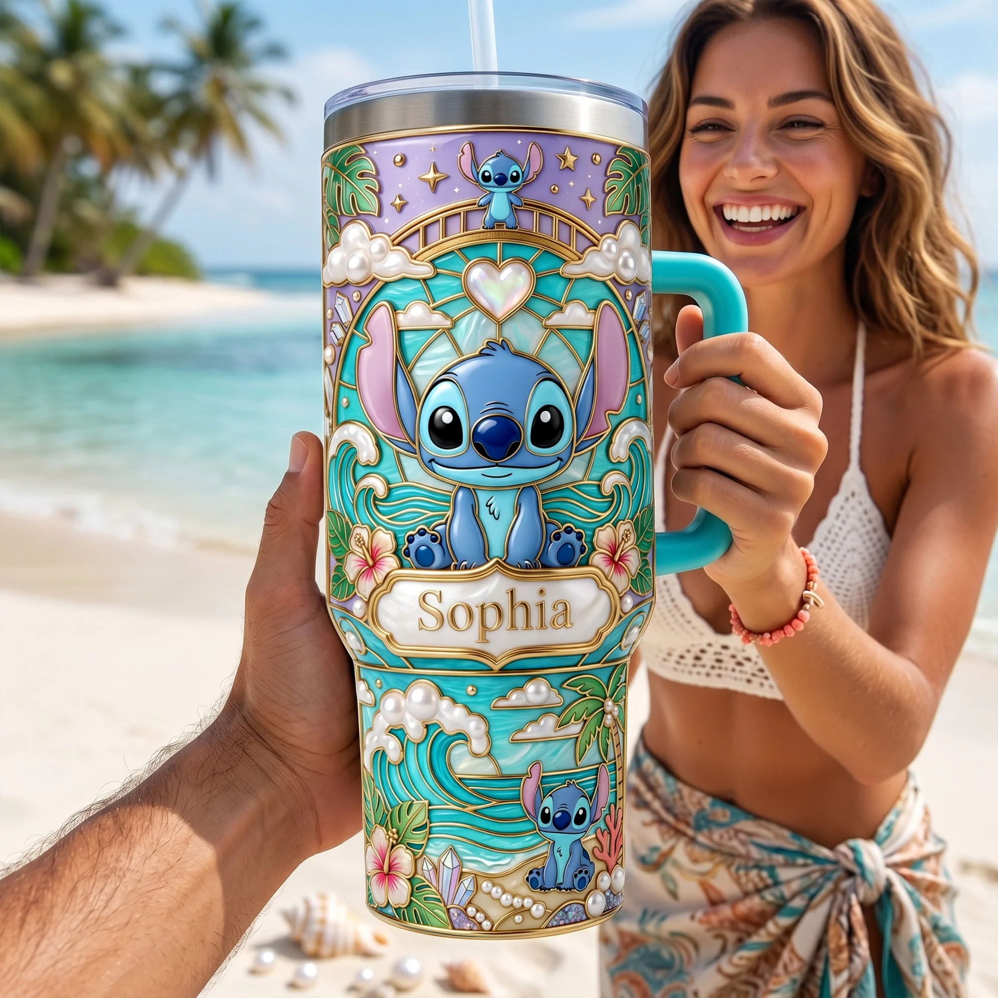 Personalized Summer Vibe Tumbler with Handle for Movie Fans Gift