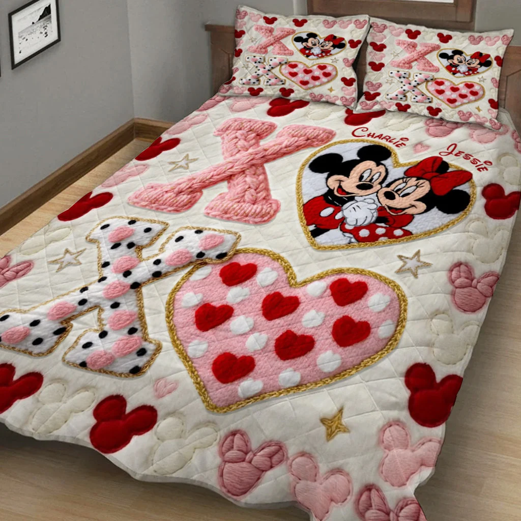 Personalized Mickey Mouse Quilt Bedding Set Custom Name Gift for Couple Quilted Bedding Set GradoCreations