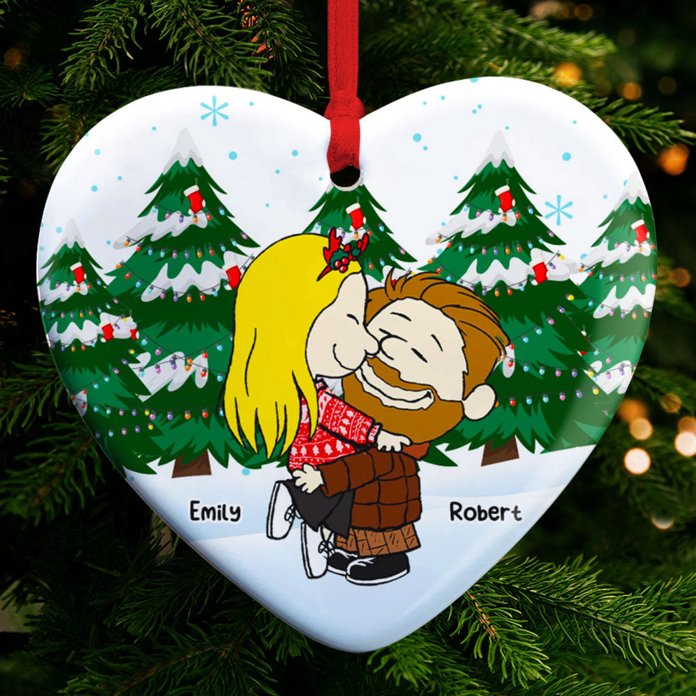 Personalized Ceramic Christmas Ornament for Couples - Heart Design