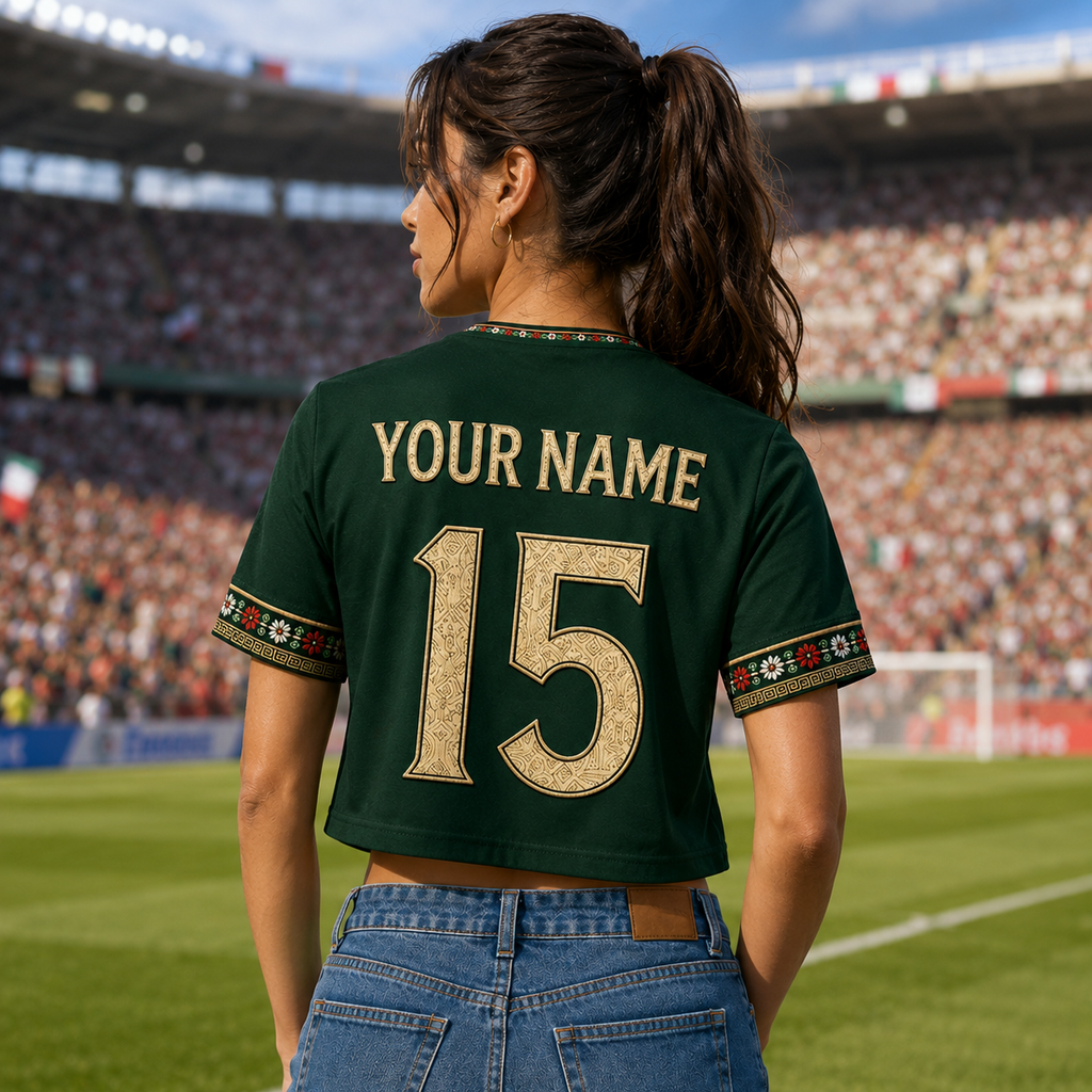 Personalized Mexico Aztec Soccer Jersey Crop Tee - Gift for Football Fans