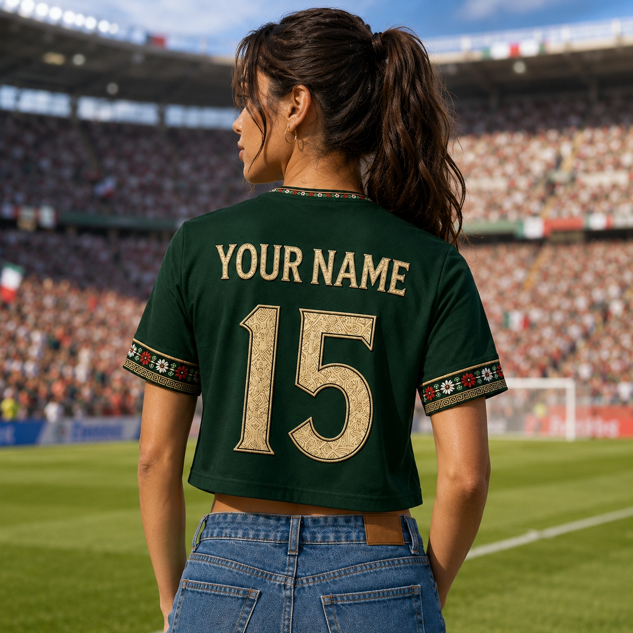 Personalized Mexico Aztec Soccer Jersey Crop Tee - Gift for Football Fans
