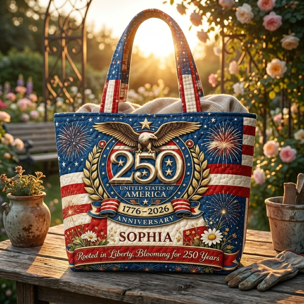Personalized US 250th Anniversary Bald Eagle Quilted Tote Bag Gift for Her