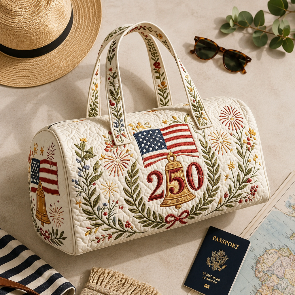 American Flag Quilted Duffle Bag Custom Gift for Patriots
