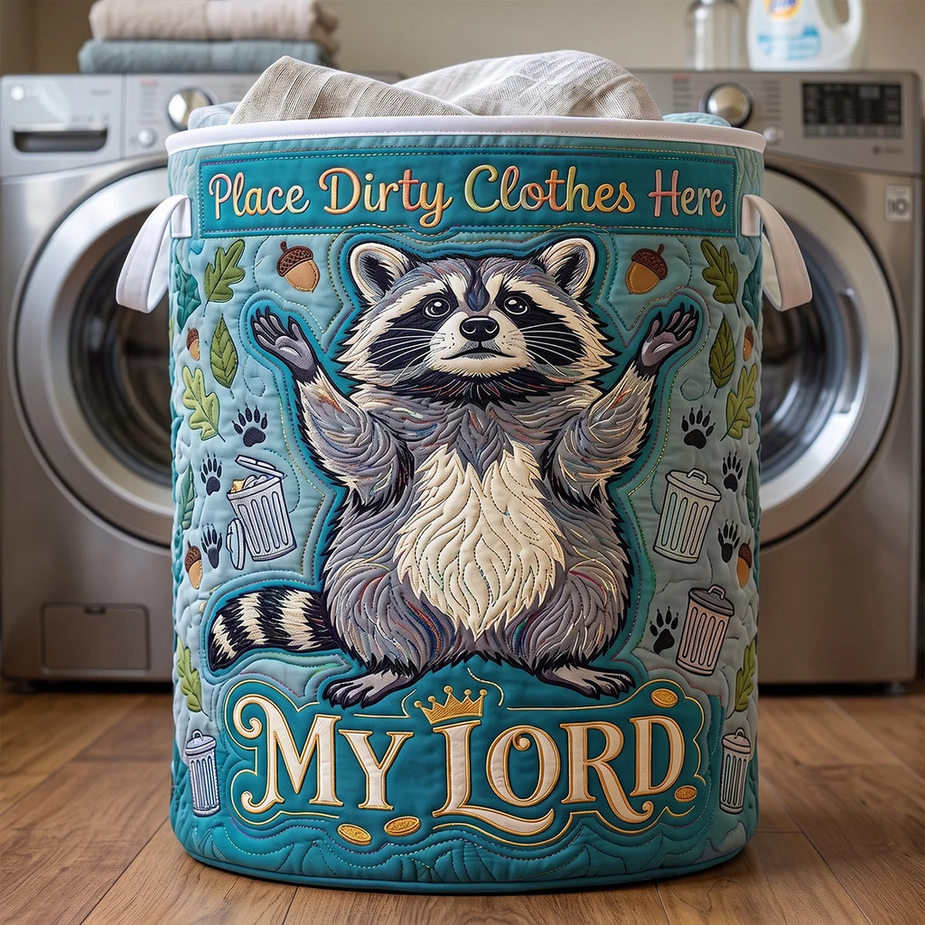 Personalized Quilted Raccoon Laundry Basket Funny Gift for Mom Quilted Laundry Basket GradoCreations