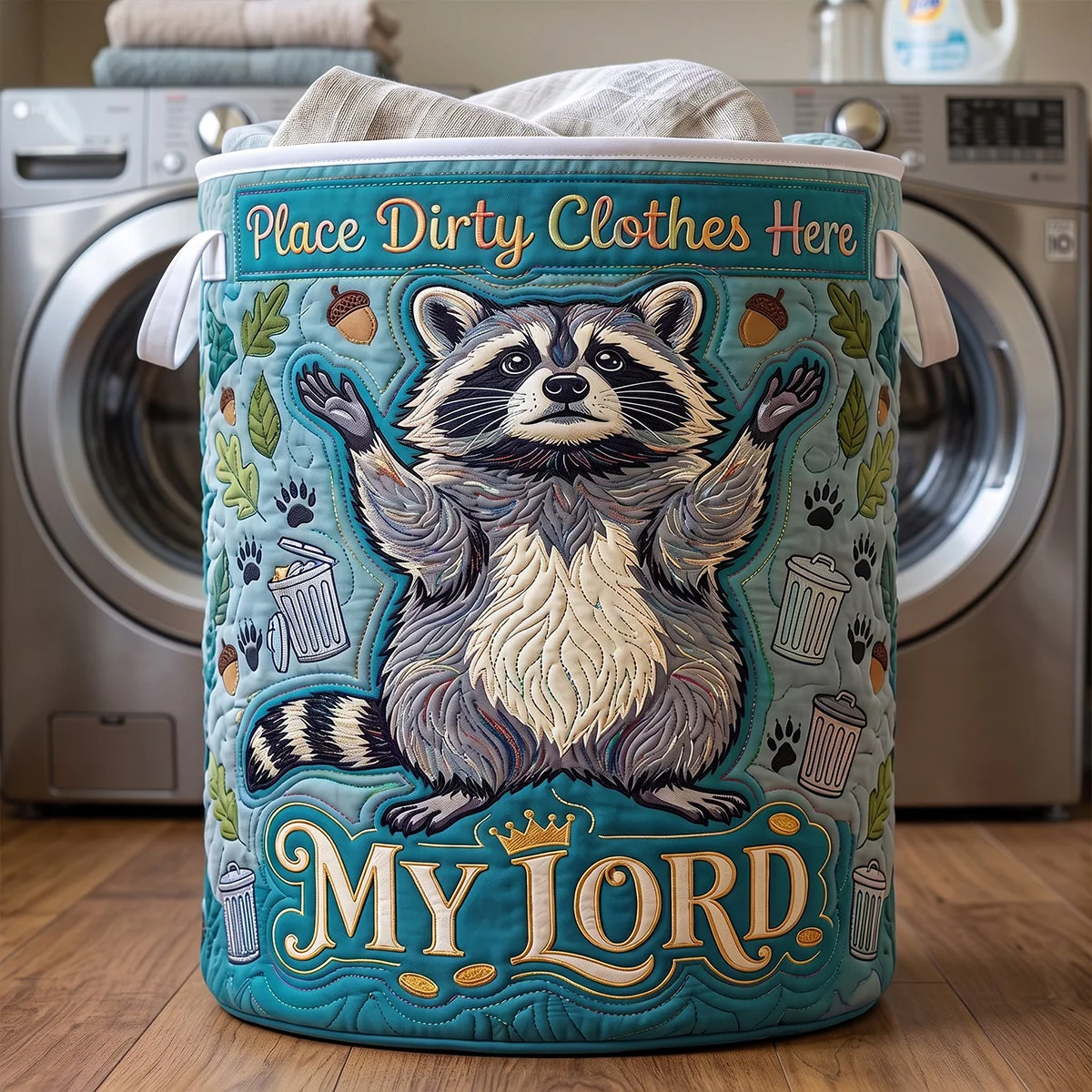 Personalized Quilted Raccoon Laundry Basket Funny Gift for Mom Quilted Laundry Basket GradoCreations