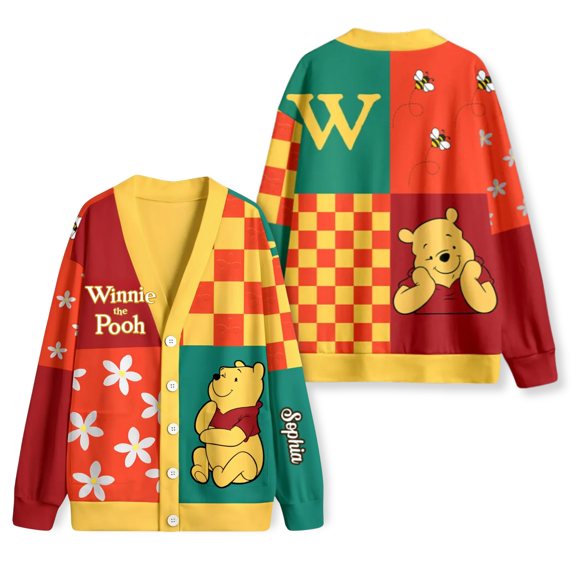 Personalized Winnie the Pooh Cardigan Custom Name Gift for Her Cardigan GradoCreations