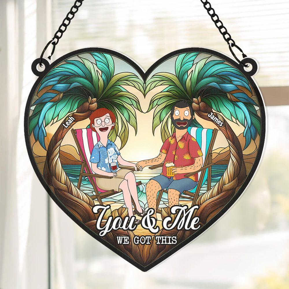 Personalized Cartoon Couple Beach Suncatcher Gift for Anniversary