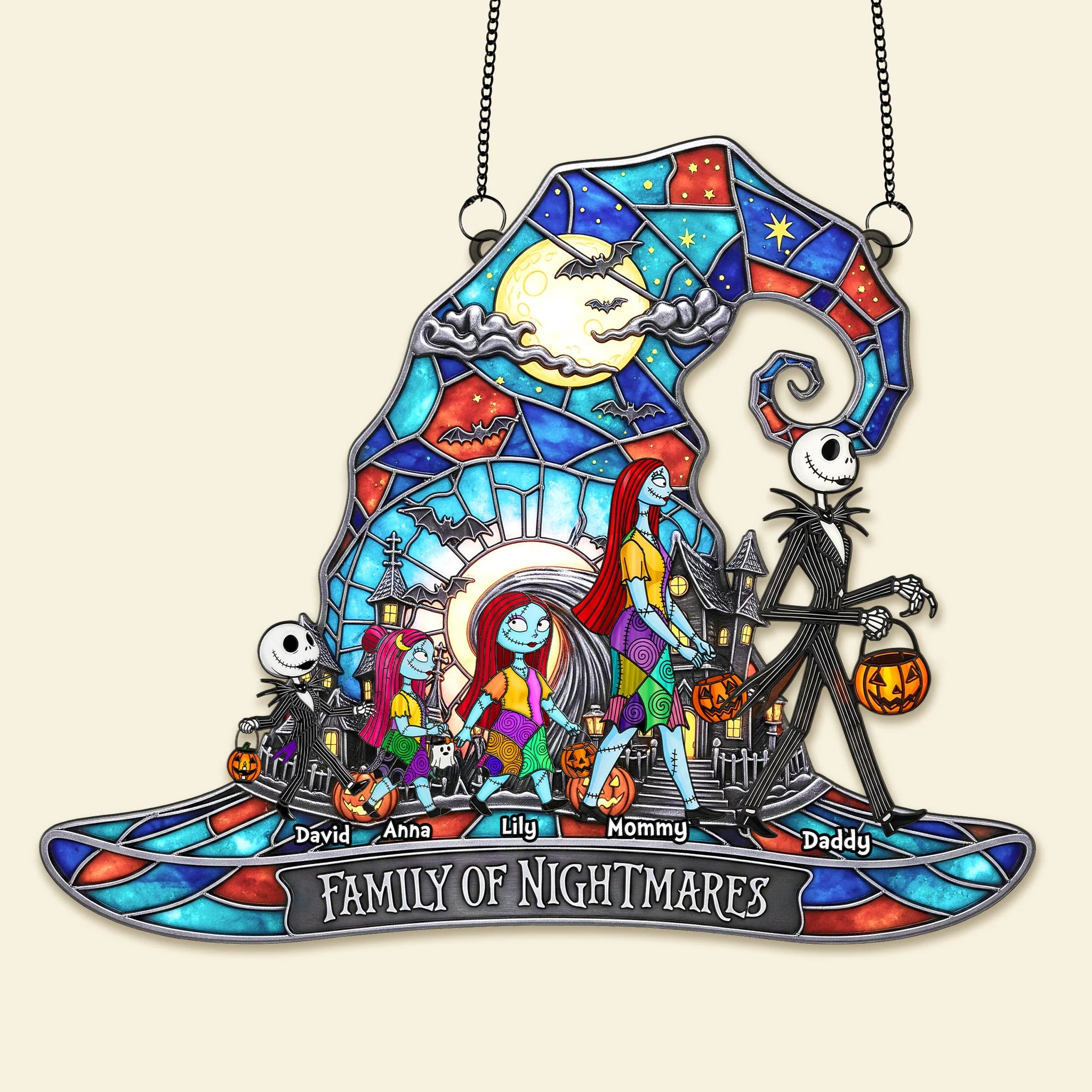 Personalized Spooky Family Suncatcher Ornament for Home Decor Window Hanging Suncatcher GradoCreations