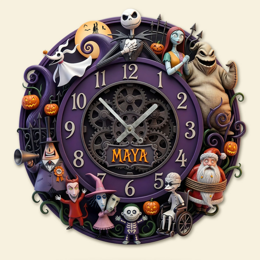 Personalized Spooky Characters Wall Clock Gift for Halloween Wall Hanging Clock GradoCreations