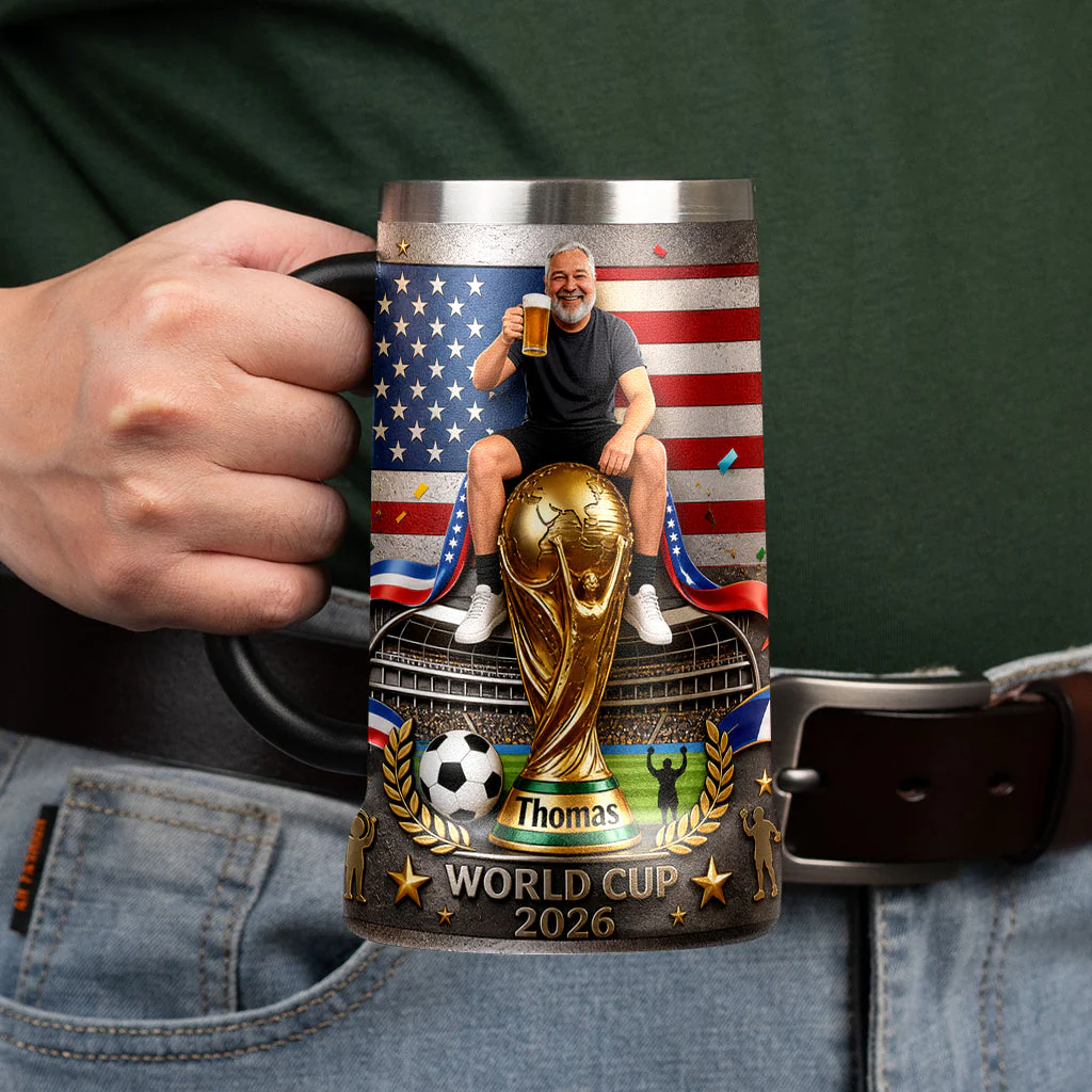 Personalized Photo Beer Stein Custom Name USA World Cup Gift for Football Fans