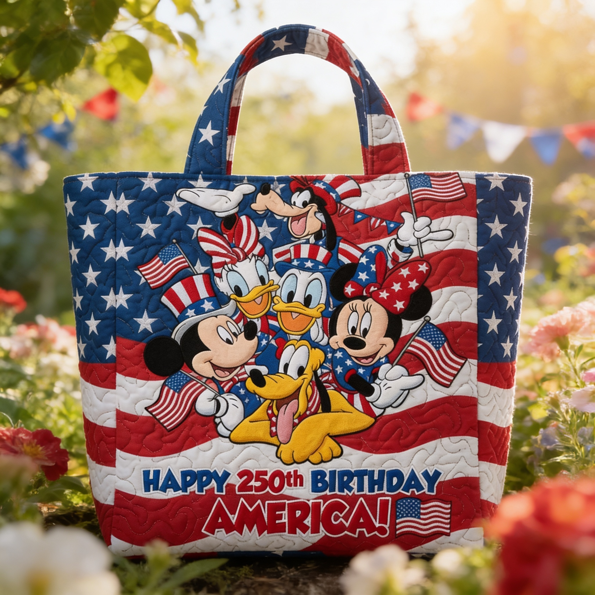 Personalized Quilted Tote Bag Happy 250th Birthday America Gift
