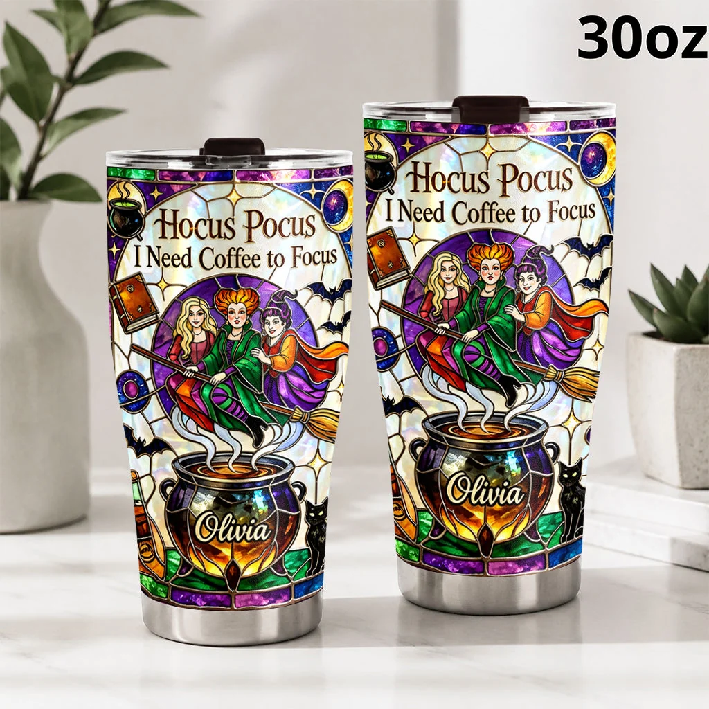 Personalized Stainless Steel Tumbler I Need Coffee Focus Gift for Her Halloween Tumbler GradoCreations
