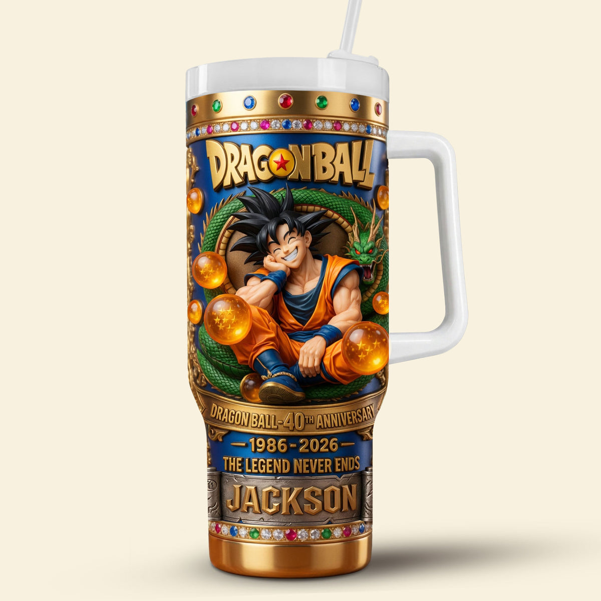 Personalized Dragon Ball Tumbler with Handle - 40th Anniversary Gift for Movie Fans