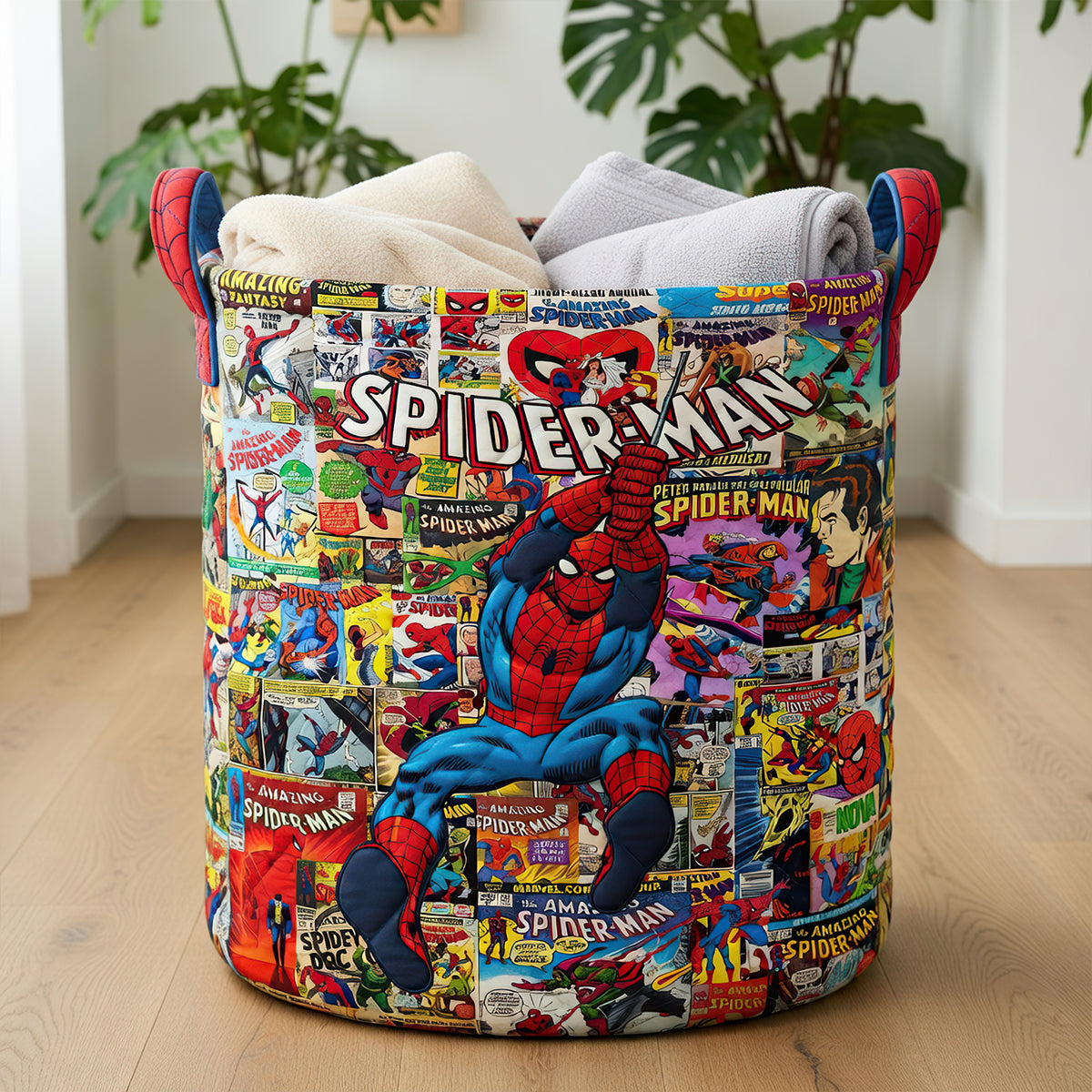 Personalized Spider-Man Quilted Laundry Basket for Kids Quilted Laundry Basket GradoCreations
