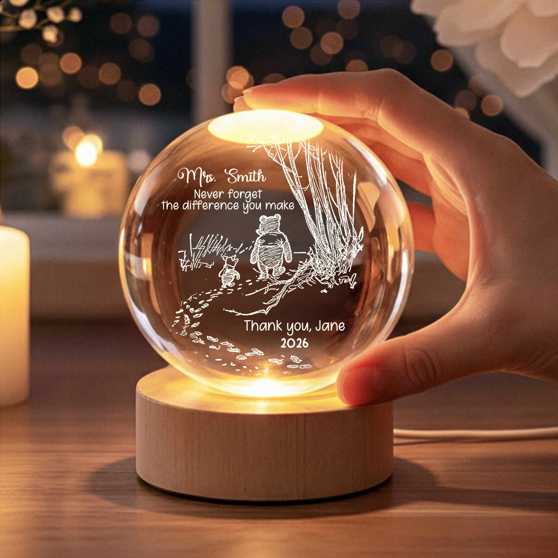 Personalized Teacher Crystal Globe Lamp with Engraving Gift