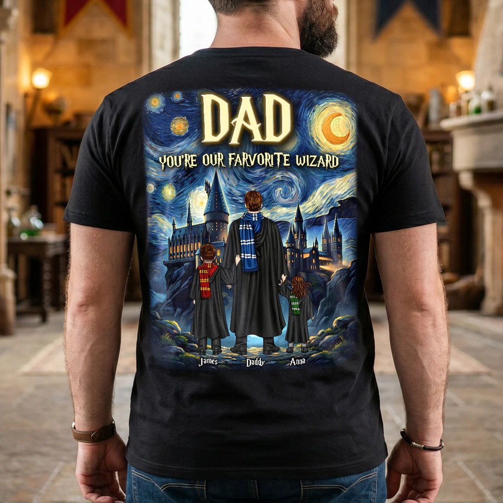 Personalized Wizard Dad Shirt with Kids Names Gift for Father