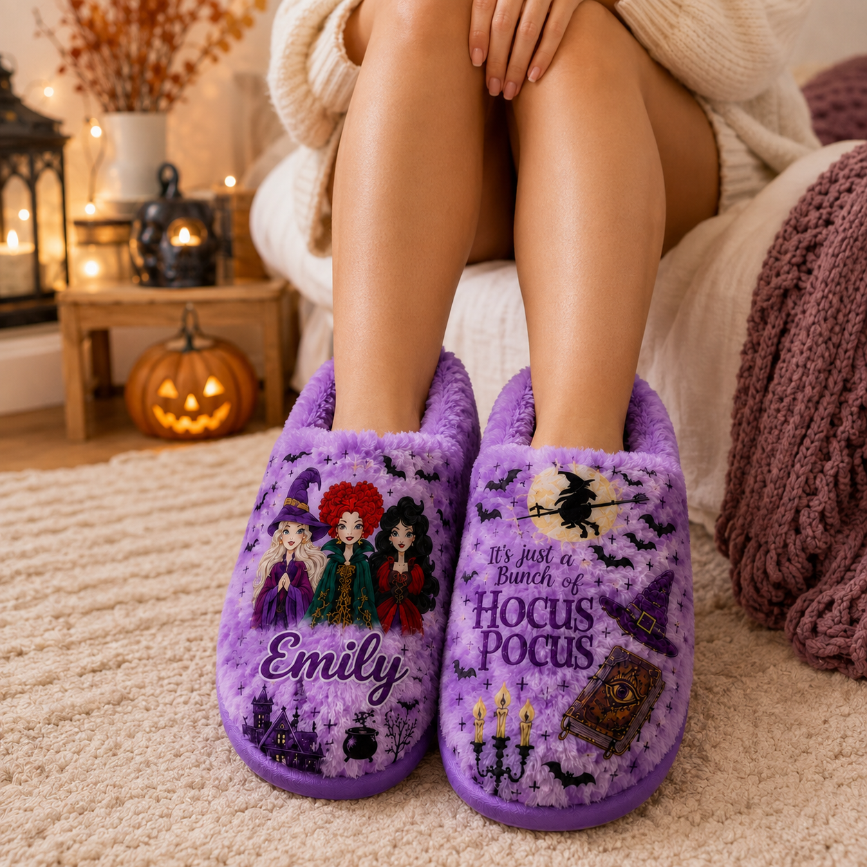 Personalized Halloween Witch Trio Slippers Cozy Gift for Her Slippers GradoCreations