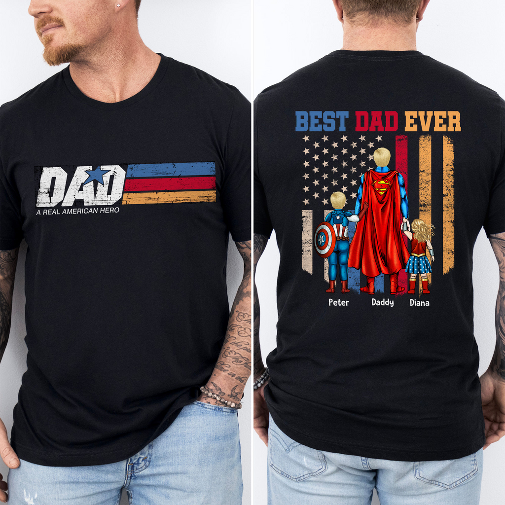 Personalized Dad Shirt A Real American Hero Gift for Dad Cotton Apparel GradoCreations
