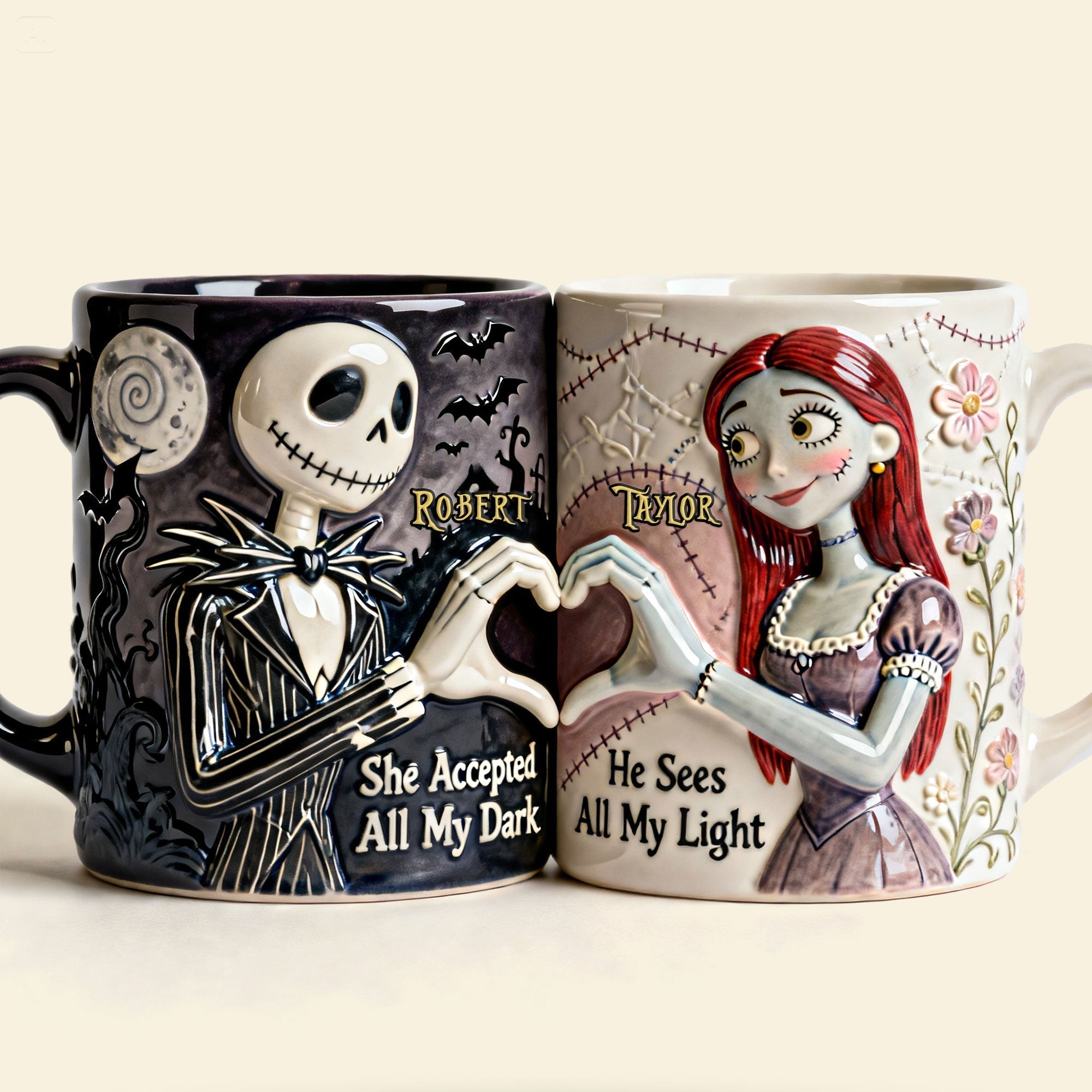 Personalized Spooky Couples Mug with Heart Design for Movie Fans