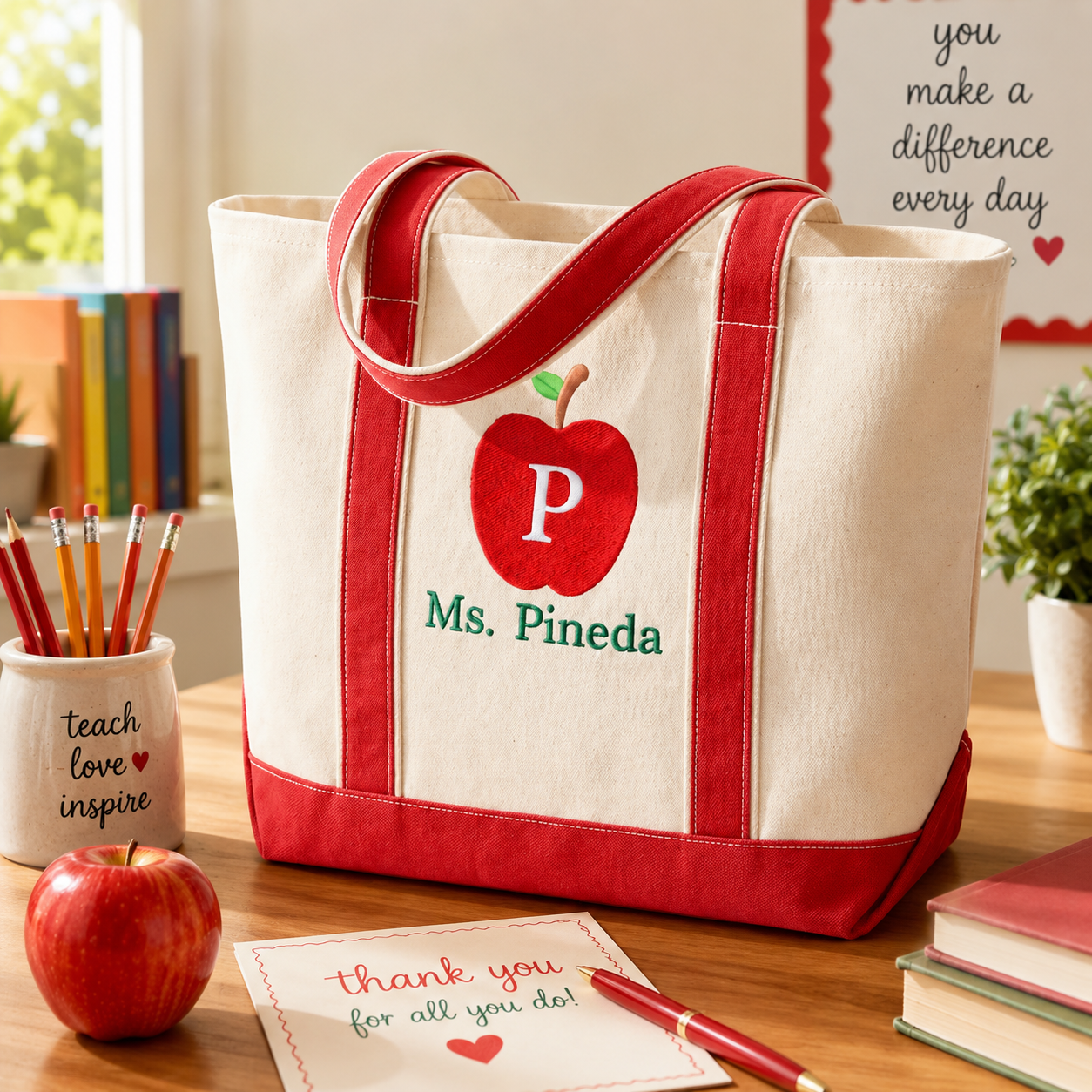 Personalized Embroidered Tote Bag for Teachers | Back to School Gift