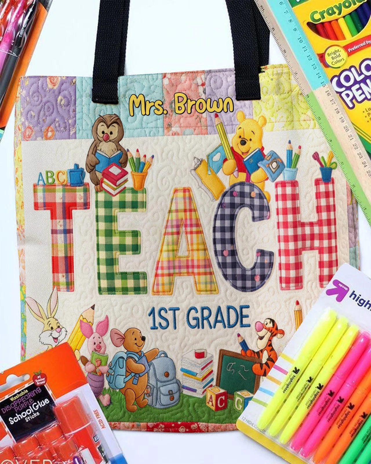 Personalized Quilted Tote Bag Cute Teacher Gift for Back to School Quilted Tote Bag GradoCreations