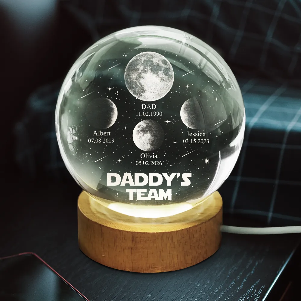 Personalized Moon Phase Crystal Globe Lamp Gift for Dad