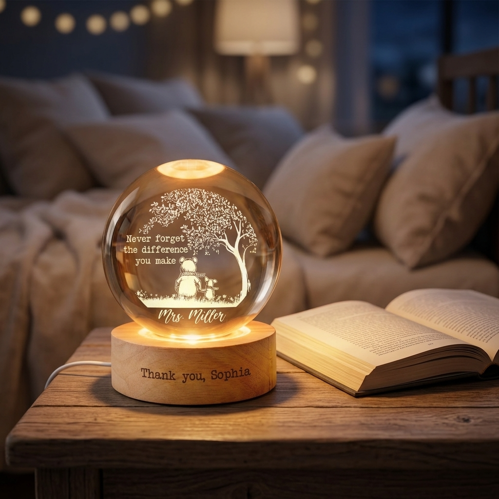 Personalized Crystal Globe Lamp Gift for Teacher Thank You