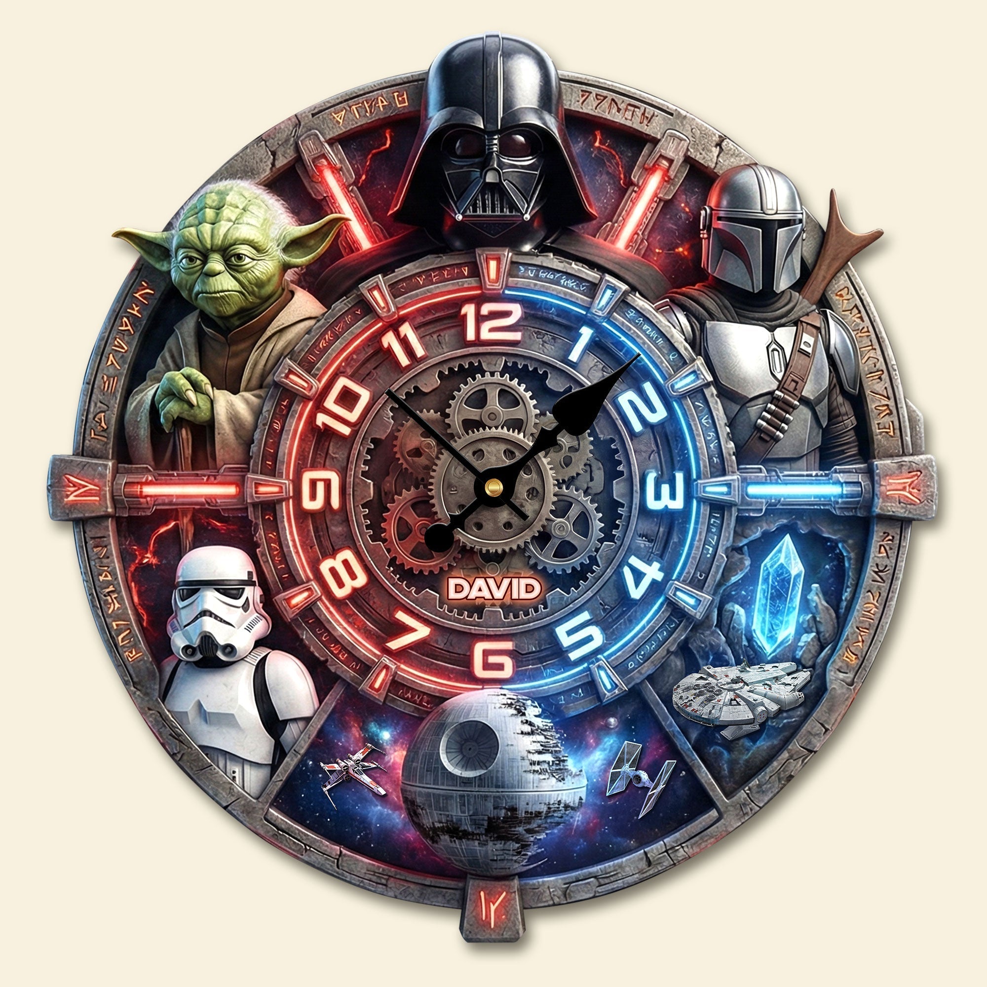 Personalized Acrylic Wall Clock with Galaxy Characters Gift for Movie Fans Wall Hanging Clock GradoCreations